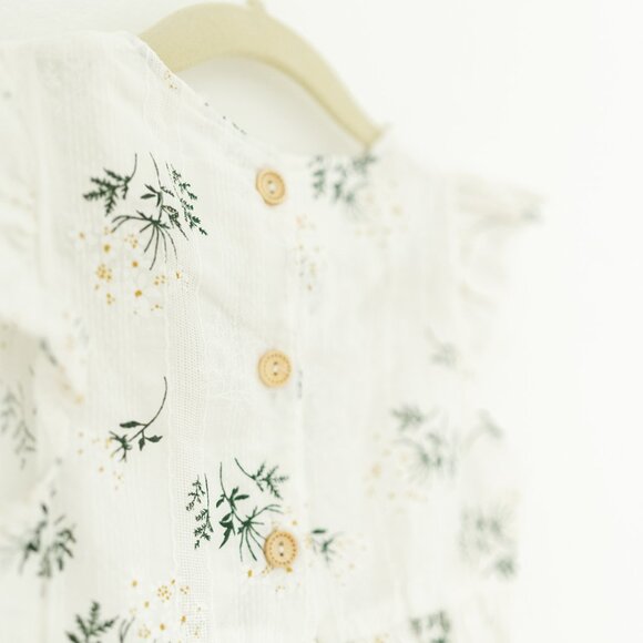 Baby Girl White Floral Ruffle Bubble Romper with Headband Set - Picture 3 of 3